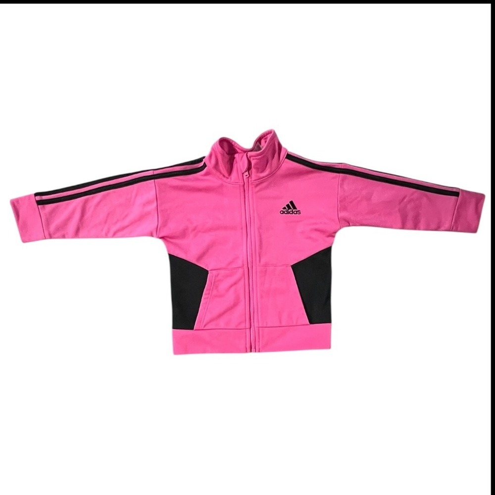 Adidas Girls Pink Black 3-Stripe Full Zip Track Jacket - Size 12M